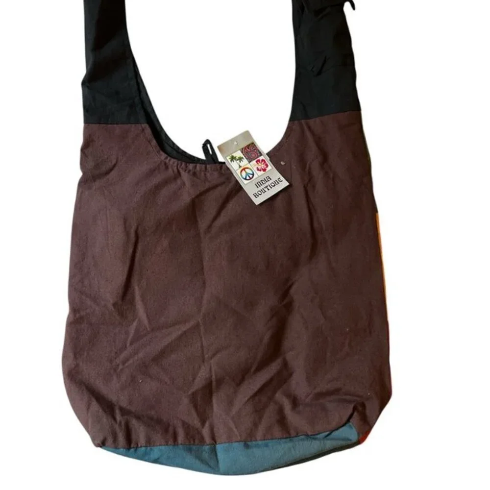 India Boutique 100% Cotton Hobo Bag 420 Leaf Embroidered Rasta Design - NWT